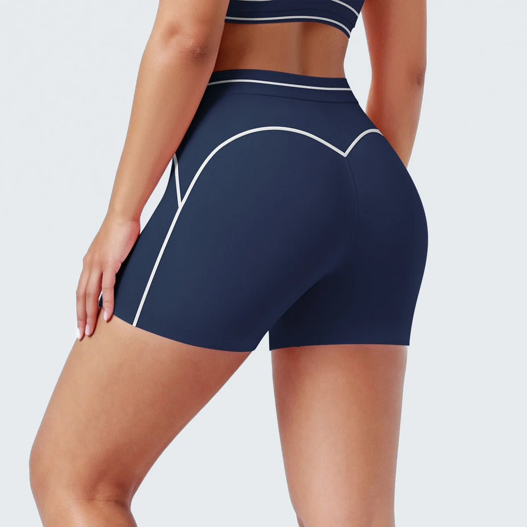 High Waist Stripe Fitness Yoga Shorts for Woman's Quick-Dry Breathable Hip-lifting Summer Gym Running Color Blocking Yoga Shorts