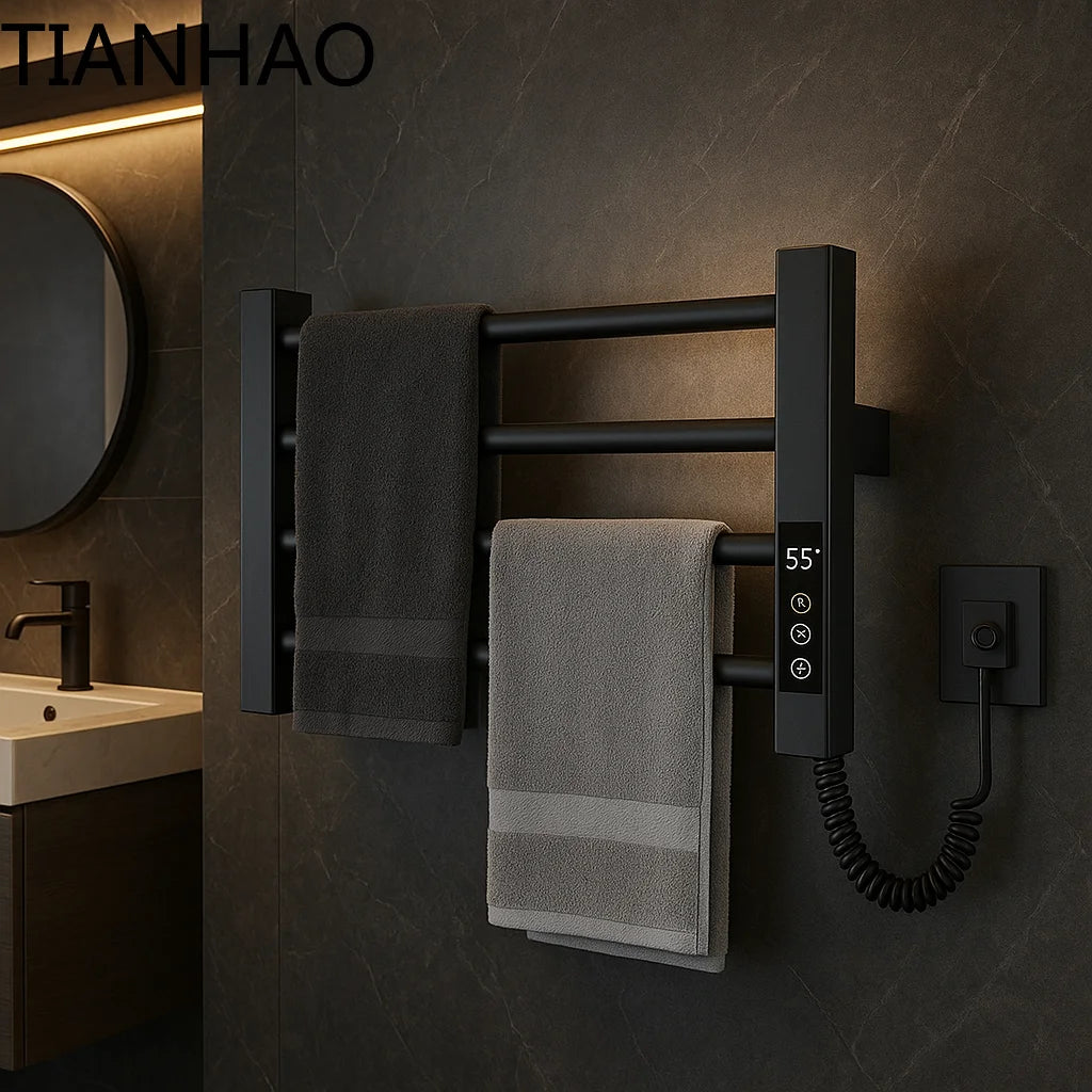 Single Towel Warmer Wall Rack 304 Stainless Steel Heated Towel Machine Black for Barber Hotel