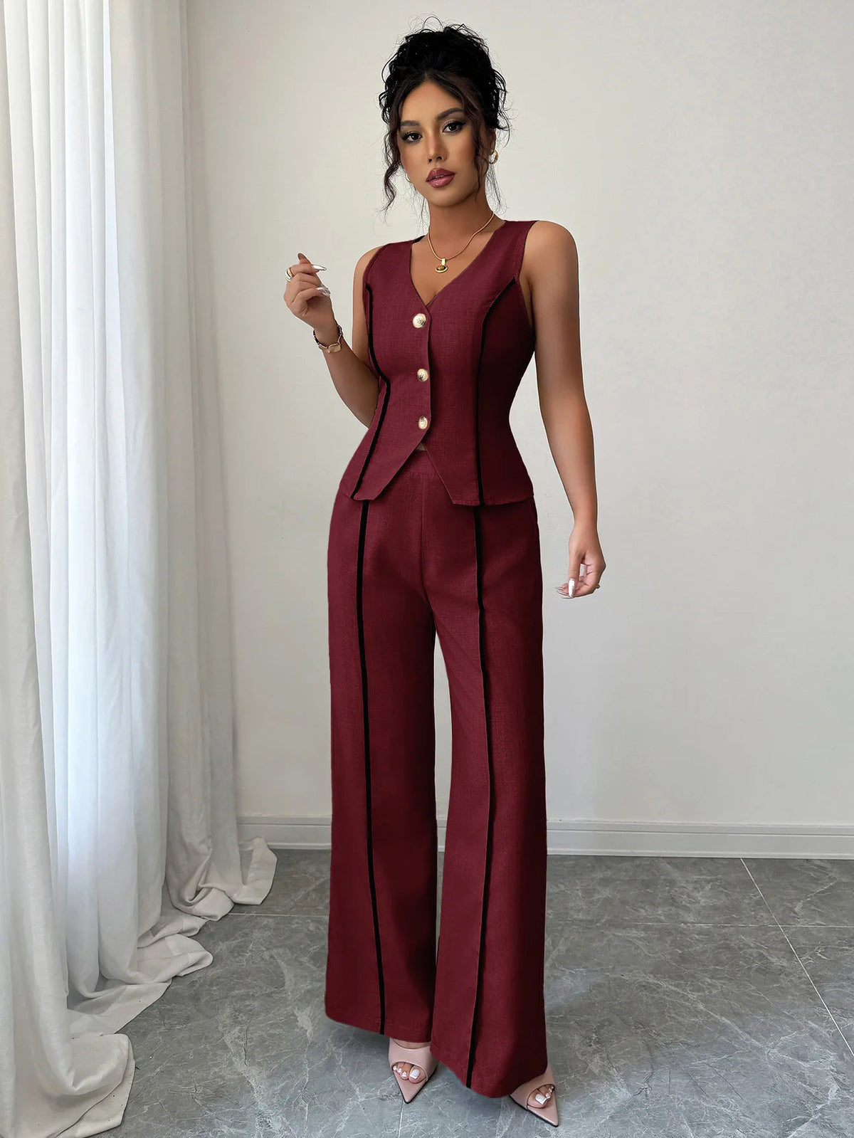Elegant V-neck High-waisted Color-block Sleeveless Women's Suit For Spring/summer 2026 Dress Elegant Lace Maxi Beach
