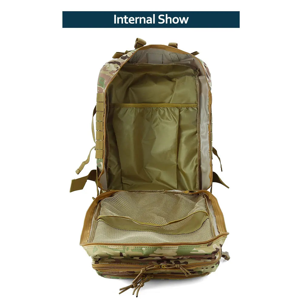 50 Liters Outdoor Tactical Dual Shoulder Large 3P Backpack Backcountry Cycling Sports Backpack Travel Attack Camouflage Multi-Fu