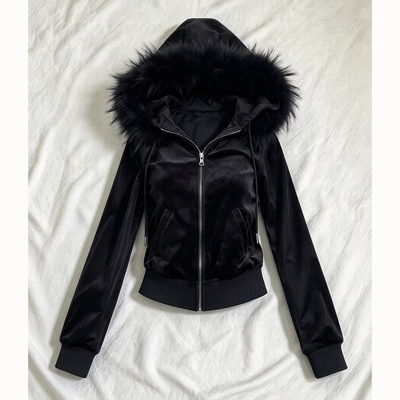 Zipper Hoodie Printed Jacket Casual Sports Long Sleeved Street Style Spicy Girl Sweet Girl Fashionable Retro Y2K