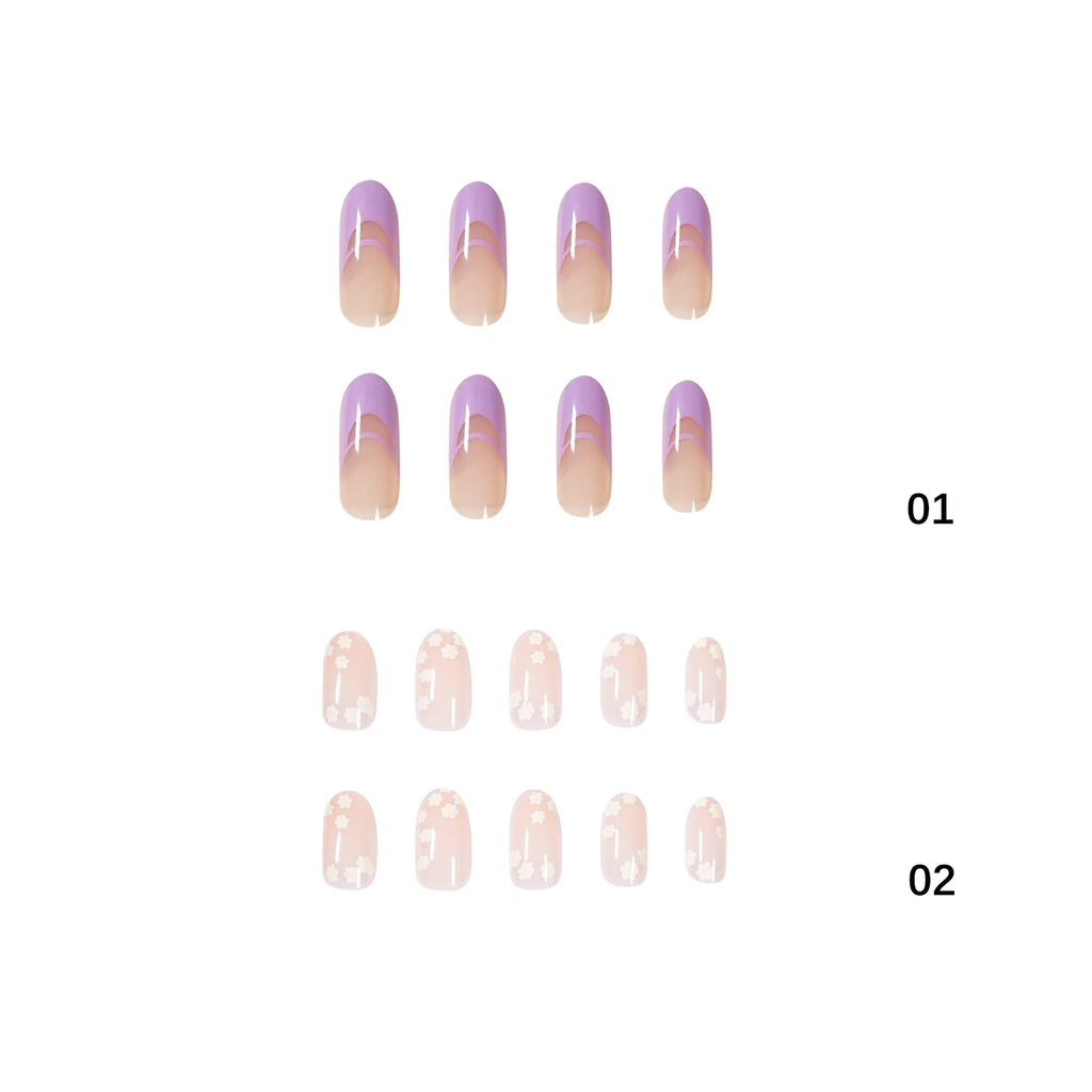 24Pcs/Set Blue Sky White Cloud Fake Nails Glue DIY Manicure Pattern Design False Nail French Stiletto Full Cover Nail Art Tools