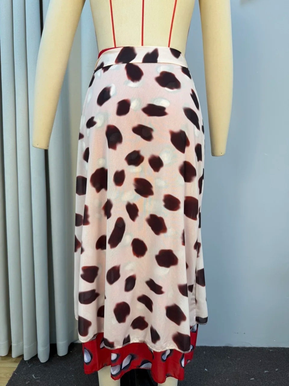 Bohemian Contrast Polka Dot Wrap Skirt Women Vintage Tie Waist Lace Up Chiffon Midi Skirts Coffee Dating Night Out Wear 2026 New