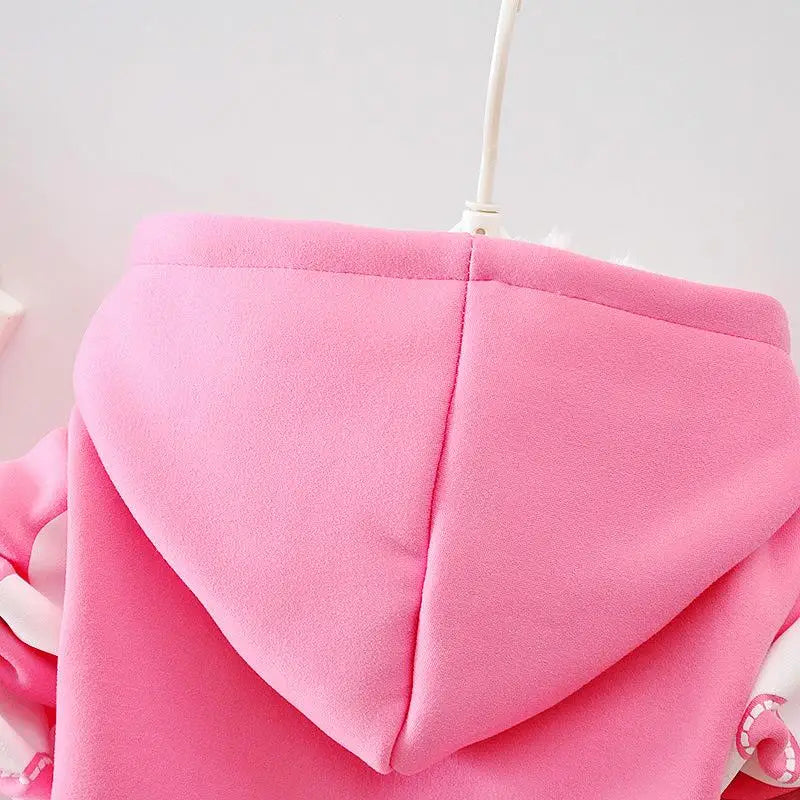Baby Girls Flower Cartoon Thickk Woolen Autumn Winter Hoodied Jacket Coat Pants Clothing Set Children Kids Warm Clothes Suits