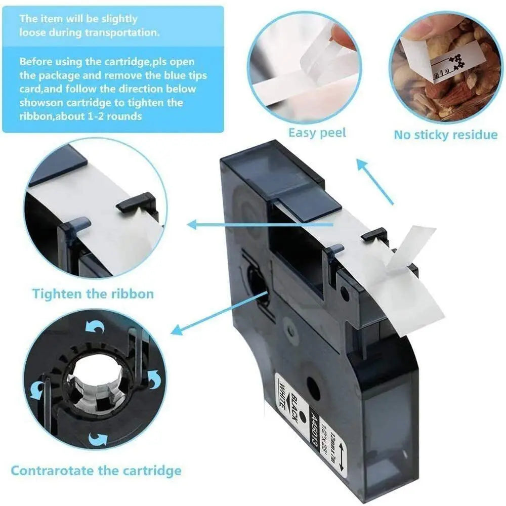 6/9/12mm 24mm Label for Dymo D1 Tape 45013 40913 43613 Black on White Compatible Dymo LabelManage 160 280 LabelPoint Label Maker