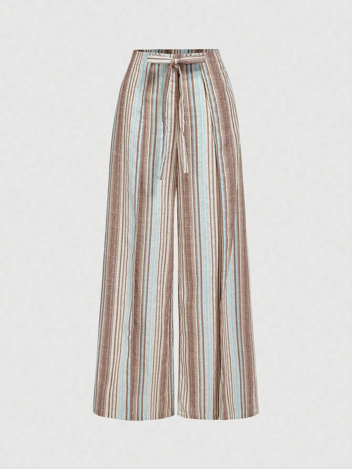 Women Loose Striped Printed Casual Pants 2026 Summer Autumn Elegant Drawstring High Waist Bohe Vacation Versatile Long Trousers