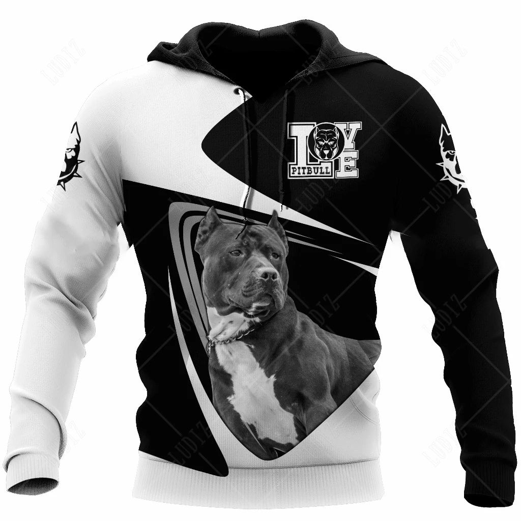 Pet Dog Pitbull Hoodies Men's Hoodie 3D Print Unisex Adult's Tops Autumn Long Sleeve Streetwear Hooded Hoodie For Men Clothing