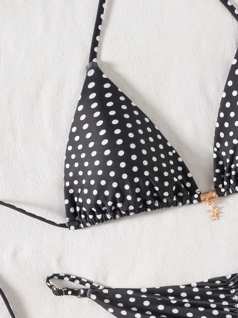 Retro Polka Dot Bikini Set Women Swimsuit Female Swimwear Micro Thong Bikinis Brazilian Halter Beach Wear Lace Up Bathing Suit