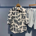 2024 Summer Trendy Men's Fashionable Lapel Full Body Letter Print High-end Versatile Casual Loose Oversized Short Sleeved Shirt