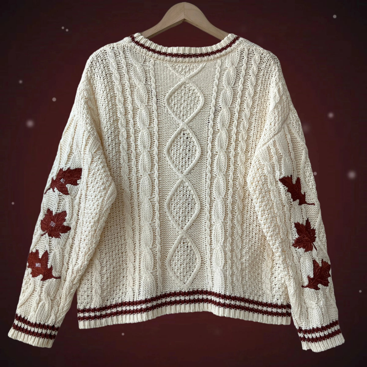Autumn Leaves Knitted Cardigan Women Red Maple Leaf Embroidered Oversized Cardigan Folklore Girl Fall Winter Low V-neck Sweater