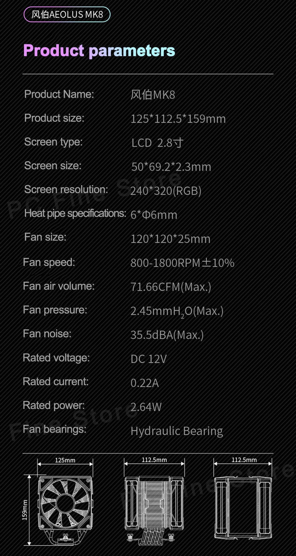Power Train X-GAMERX MK8 Air Cooling CPU Radiator 6 Heat pipes Radiator ARGB Dual Fan LCD Screen Cooler INTEL LGA1700 1200 AM5
