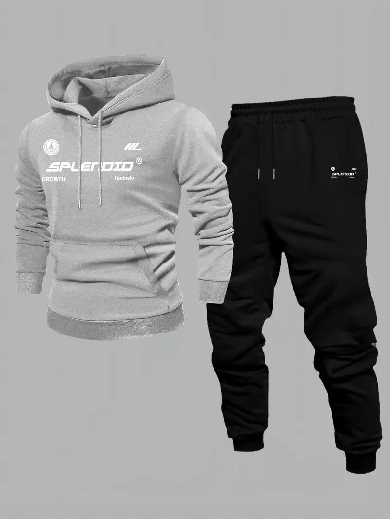 Men's Velvet Thickened Sports Set New York Letter Printed Spring and Autumn Hoodie Set Long Sleeve Casual Comfortable Pocket Hoo