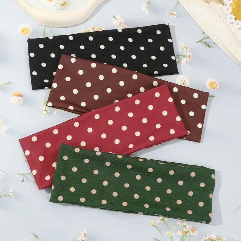 Hot Sale! Polka Dot Yoga Elastic Headband Fashionable Travel Vacation Makeup Headband Sports Fitness Sweat-absorbent Hairband