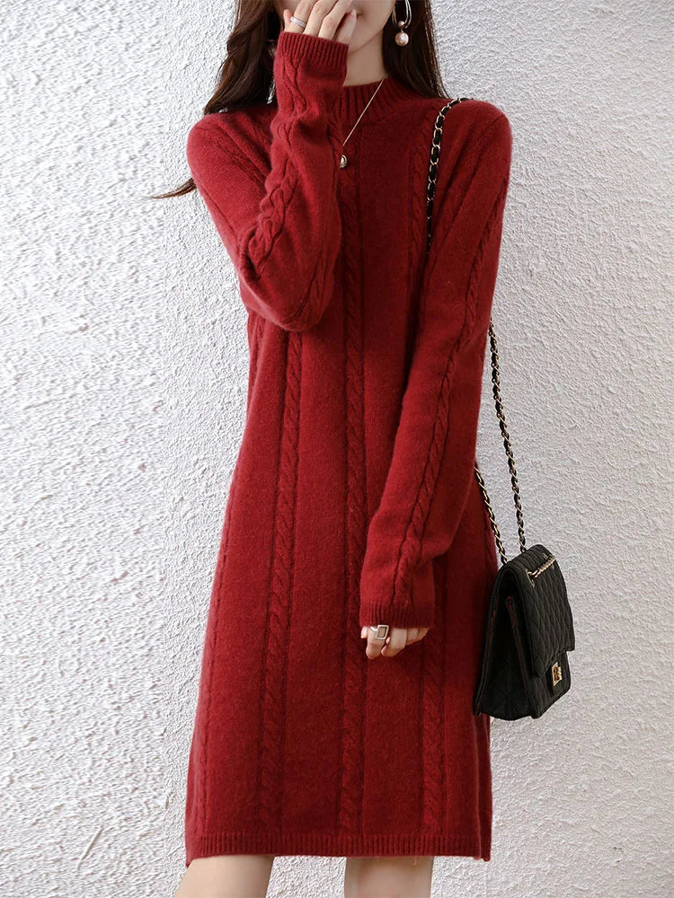 Cashmere Women's Sweater Knitted Dresses 100% Merino Wool Ladies Autumn Warm Elegant Dress Winter Female Pullovers Casual Skirts