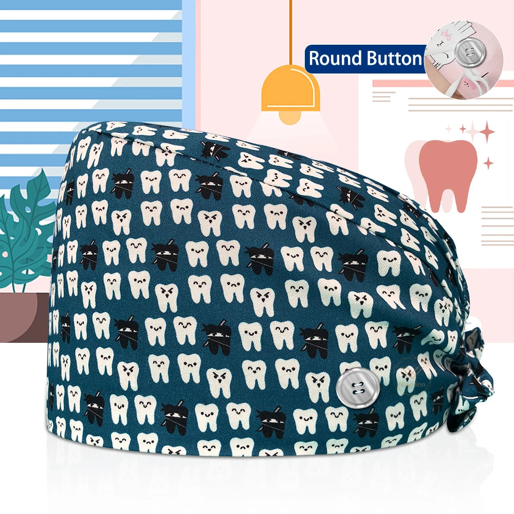Dentistry Pet Medical Scrub Pharmacist Clinic Hat Dentist Lab Cap Nurse Surgical Working Caps Nursing Hats Cotton with Button