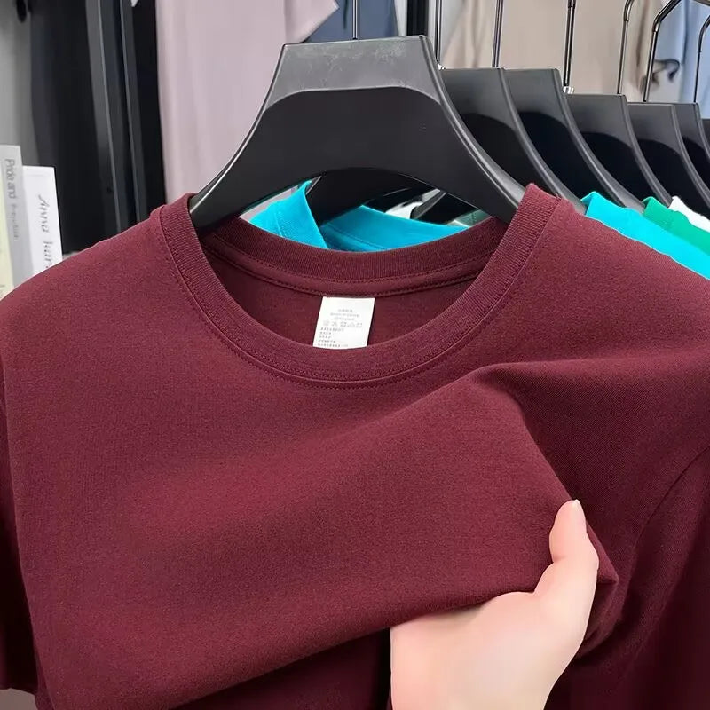 Summer 100% Cotton Men's T Shirt Bottoming Basic Fashion Short Sleeve Loose Tops Tees 230g/㎡