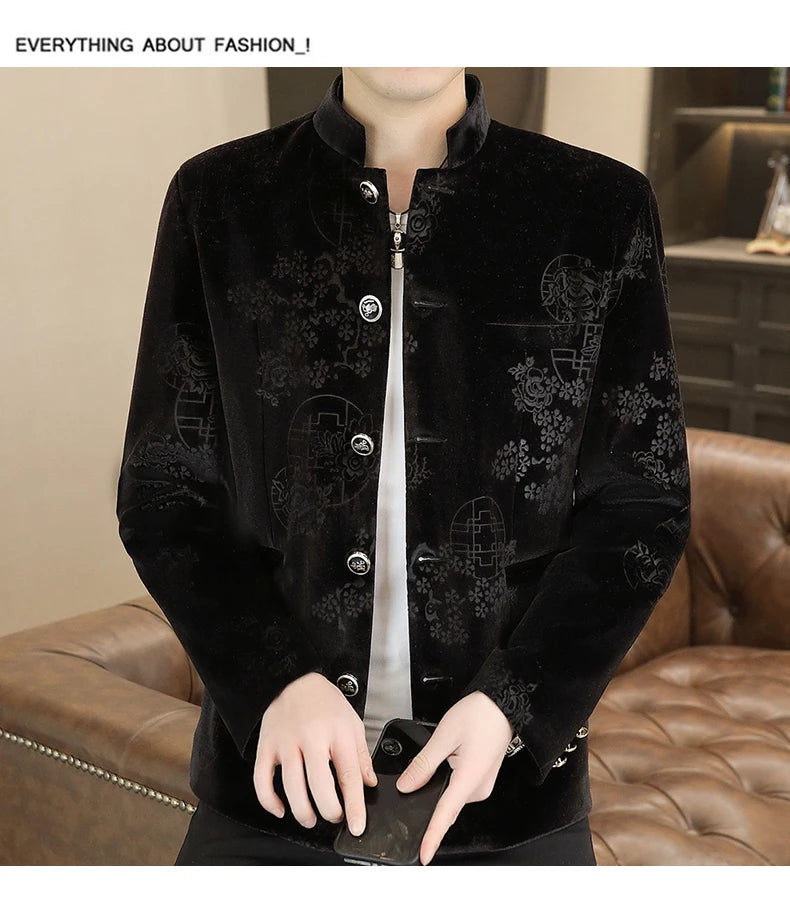 Blazer New Men's Fashion Business Gentleman Wedding English Style Banquet Chinese Jacquard Satin Outdoor Casual Slim Blazer