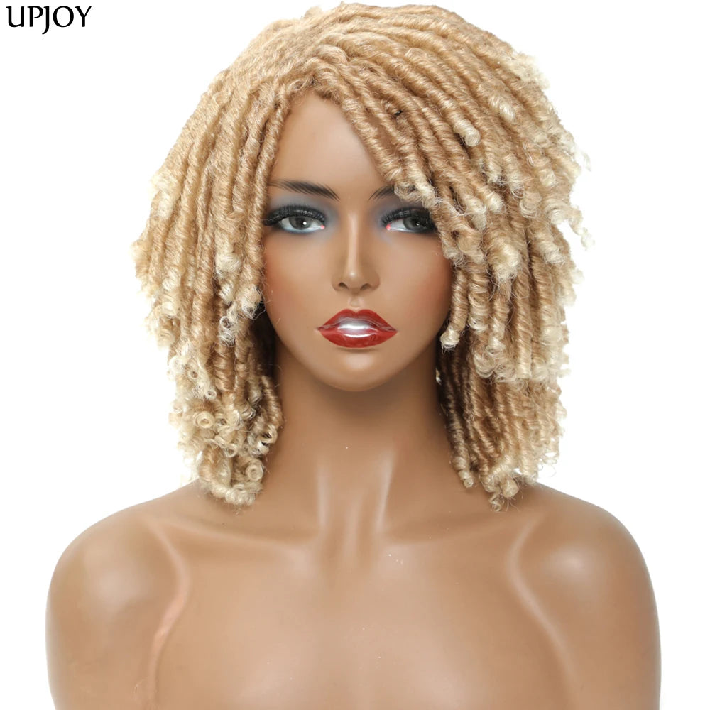 Short Dreadlock Wig Twist Braided Wigs for Black Women and Men Boho Afro Curly Synthetic Wig Faux Locs Braided Crochet Hair Wigs