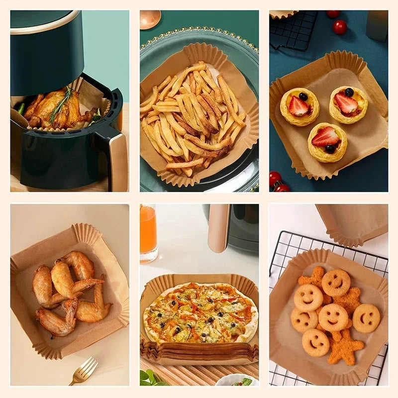 50/100PCS Air Fryer Special Paper Tray Household High Temperature Resistant Oil Absorbing Paper Pad Square Baking Paper Kitchen