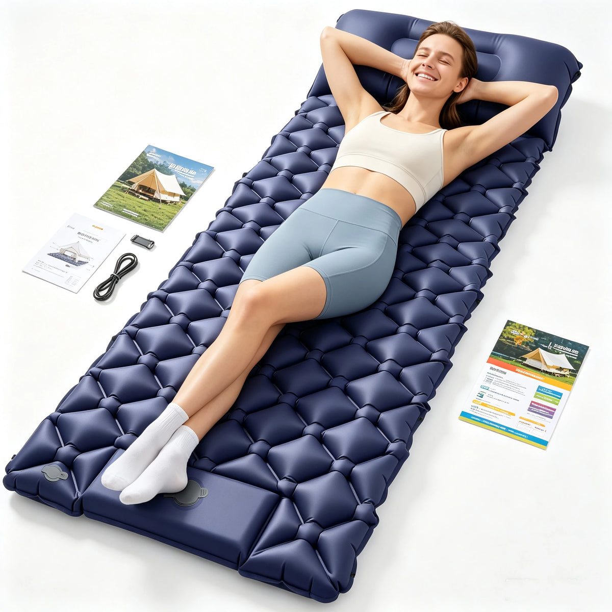 Camping Sleeping Pad, Ultralight Camping Mattress with Pillow Built-in Foot Pump,Self-inflating Sleep Mat