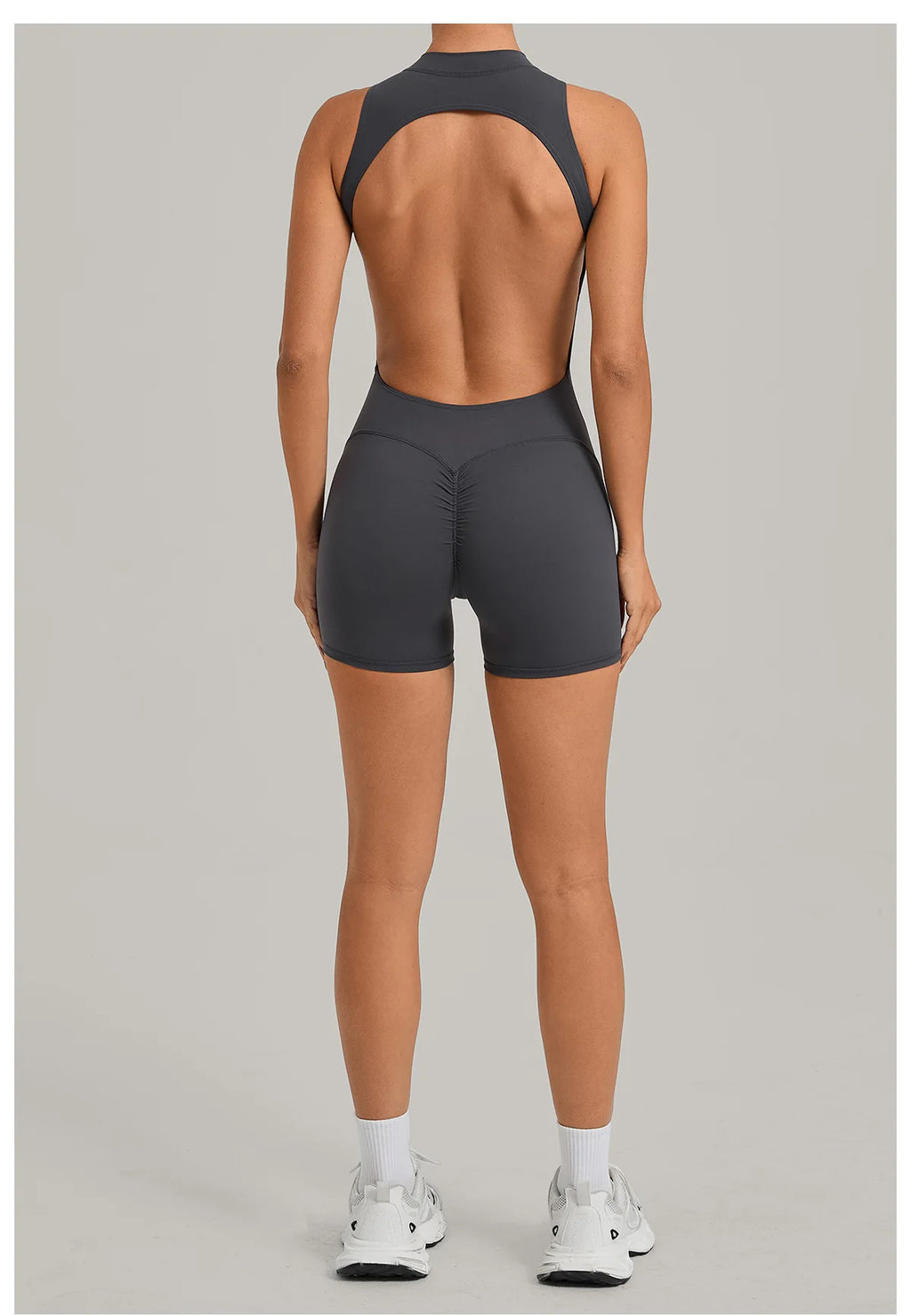 Sexy Hollow Backless Unitard Gym Women Romper Sleeveless Zipper Scrunch Butt Short Jumpsuit for Fitness Sports Short Playsuit