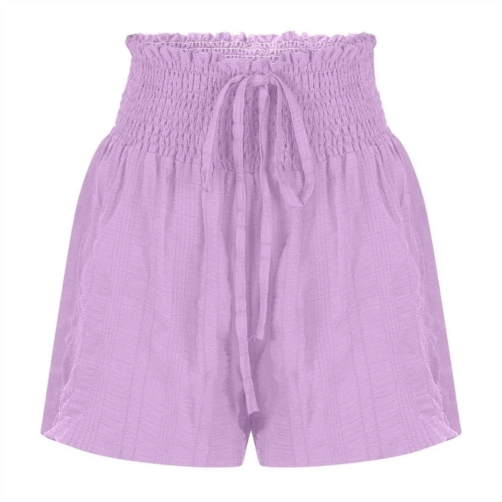 Casual Drawstring Women's Short Loose High Waisted Sports Shorts Skirt Pleated Lace Up Pajama Pants Summer