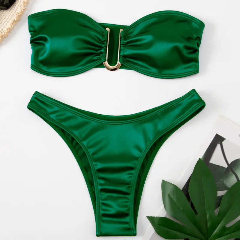 Bandeau Bikini Swimsuit Women 2026 Two-piece Swimwear Thong Bikinis Sets Female Bathing Suit Push Up Monokini Beach Wear Biquini