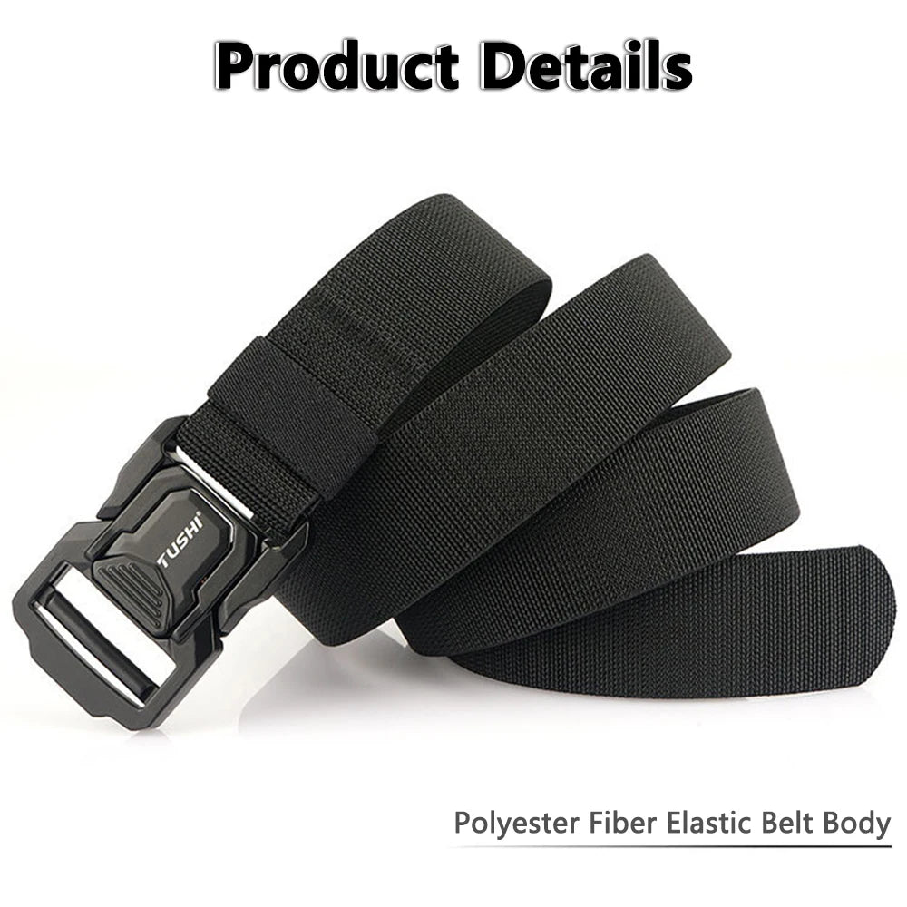 TUSHI New Tactical Outdoor Belt for Men and Women Aluminum Alloy Buckle Quick Release Elastic Belt Casual Belt Jeans Waistband