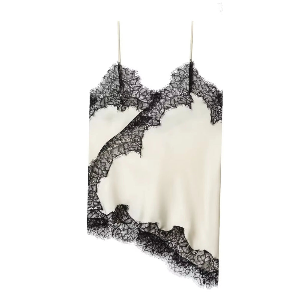 HH Women Fashion Lace Stitching Camisole Asymmetric Hem Sexy Backless Tank Top Summer Trend Lady Club Party Evening Chic Tops