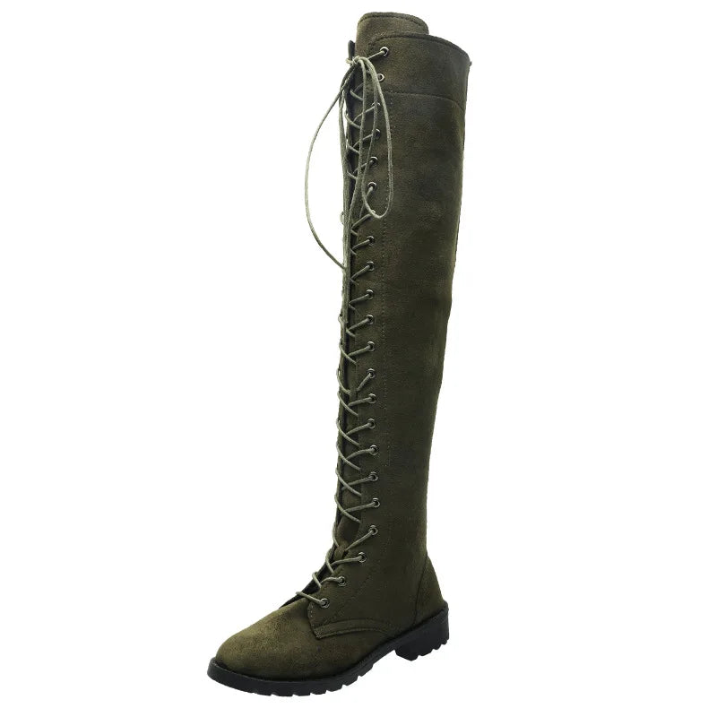 2024 New Winter Foreign Trade Large Size Long Boots European and American Round Head Strap 43 Size Women's Boots Leather Boots