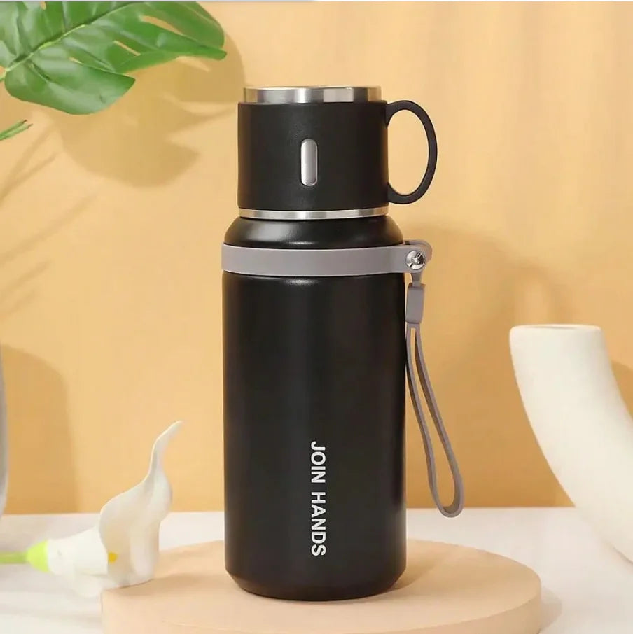 600ml 21 Oz 316 Stainless Steel Insulated Water Bottle, Keep Ice Cold For 24 Hours & Hot For 10 Hours, Leakproof Vacuum Flask With Cup Lid, Portable For Ice Water, Coffee, Travel