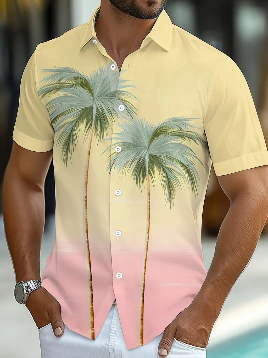 Men's Leaf Aloha Shirt Short Sleeve Hawaiian Vacation Summer Spring Turndown Button Up White Blue Green Disfraz De Hombre