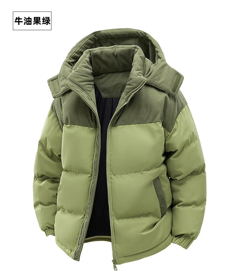 2025 Men Winter Thick Warm Parka Coat Male Color Blocking Detachable Hooded Collar Cotton Jacket Men's Cotton Coat