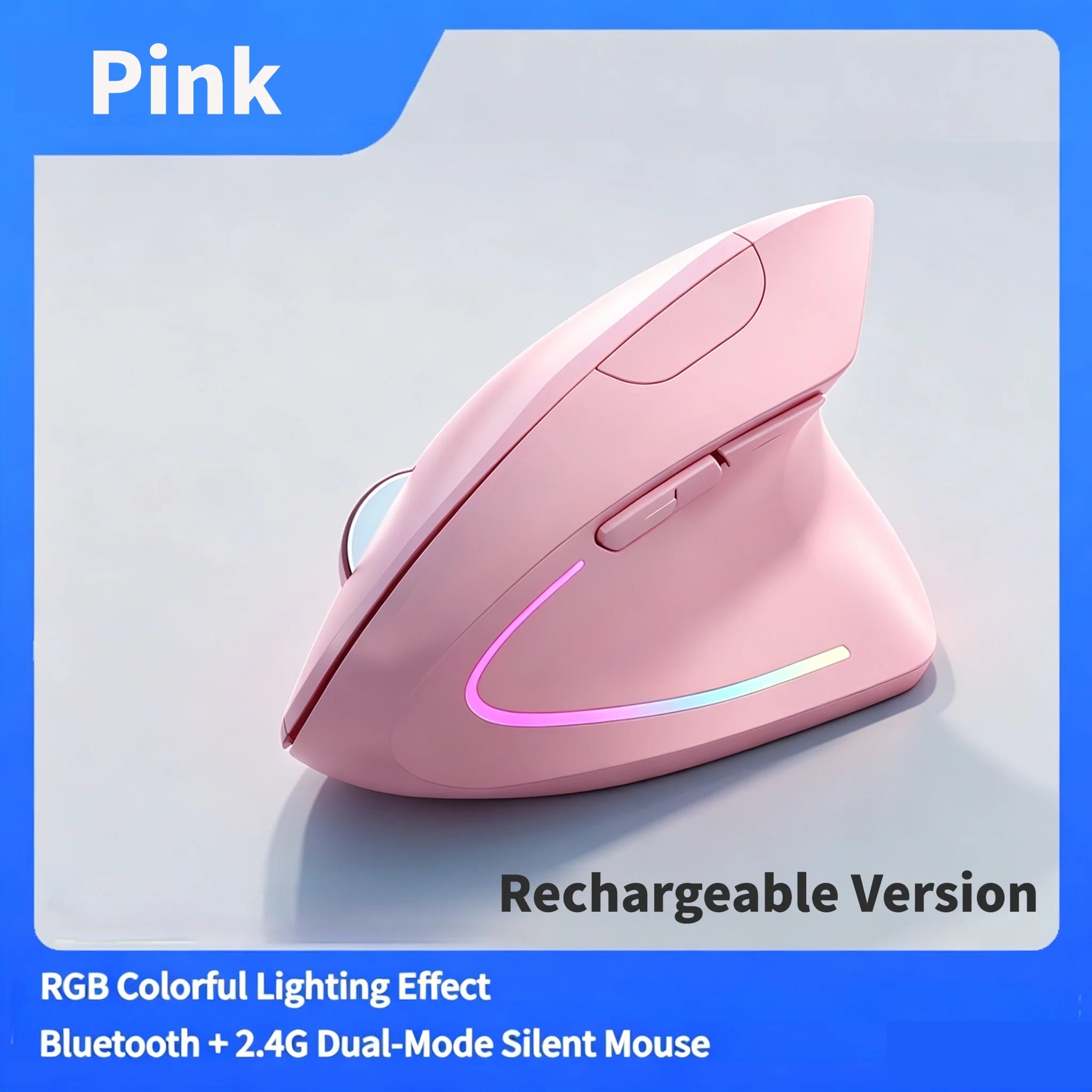 NexusClick Dual Mode Ergonomic Vertical Mouse,Rechargeable/AA Battery Powered,Adjustable DPI Mute Buttons RGB Mouse for Computer
