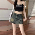 High Waist Retro Irregular Denim Skirt Pants Women's Summer New Spice Girl Versatile Short Skirt Pants