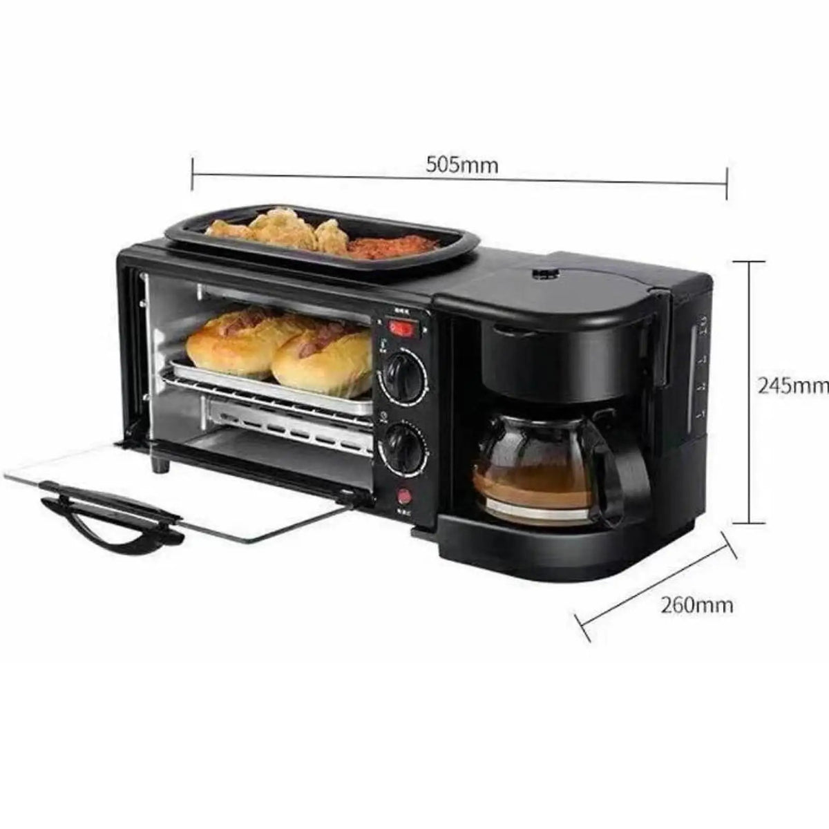 3 in 1 Breakfast Machine Non Stick Griddle Toasters Oven Portable with Coffee Machine Toasters Oven for Sandwich Egg Sausages