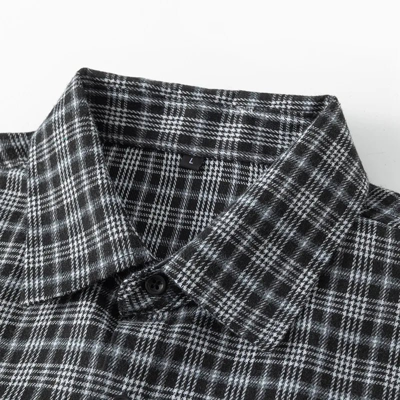 Men Shirt Plaid Flannel Retro Long Sleeve Oversized Loose Cotton Casual Male Youth Design Soft Fall Black Formal Dress Shirt