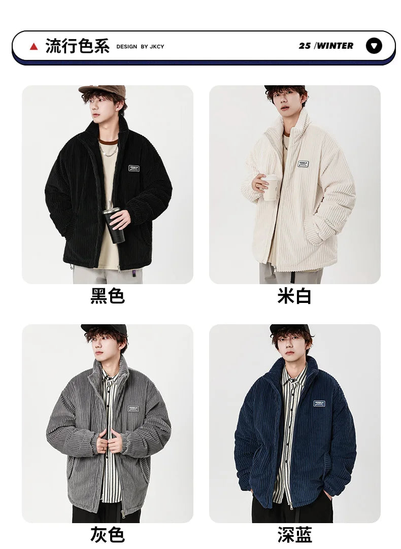 Autumn Winter Corduroy Men's Parkas High-end Design Quality Men's Jacket Handsome Trendy Brand Thick Couple Down Cotton Jacket