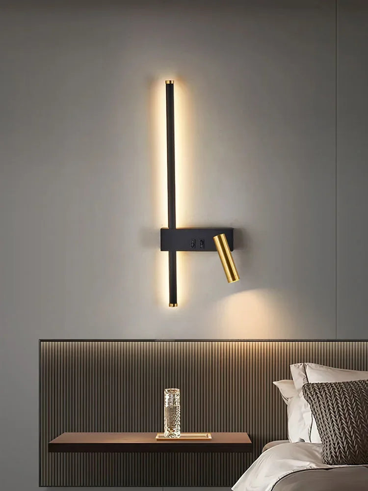 Reading and switching simple wall lamp bedroom bedside lamp Nordic 2023 master bedroom line background wall lamp