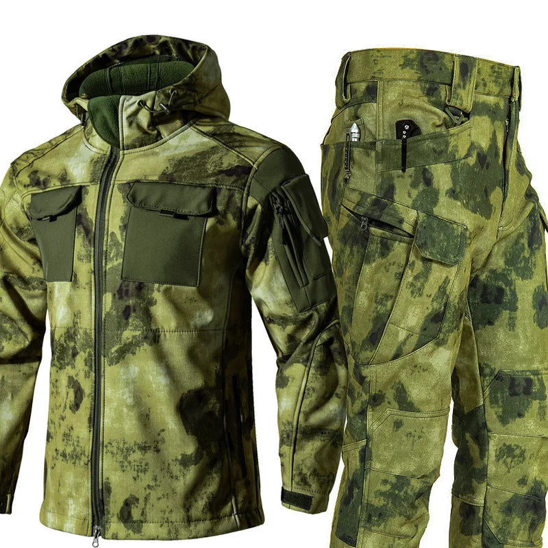 Beetle Invader Shark Skin Softshell Jacket Pants Set Camouflage Tactical Military Suit Waterproof Windproof Fleece Lined Outdoor