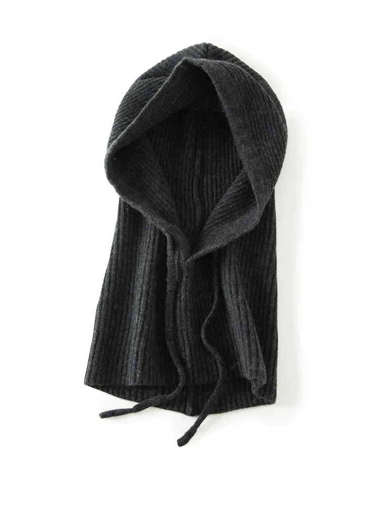 Wool Cashmere Knitted Hood Hat Scarf Elegant Hats Beanies Women Men Winter Neck Warm Balaclava Headgear Caps Unisex 4 New Colors