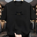 Men's Summer 100% Cotton Fashionable Casual Loose Large Cute Cat Pattern Printed Round Neck Short Sleeve T-shirt Top