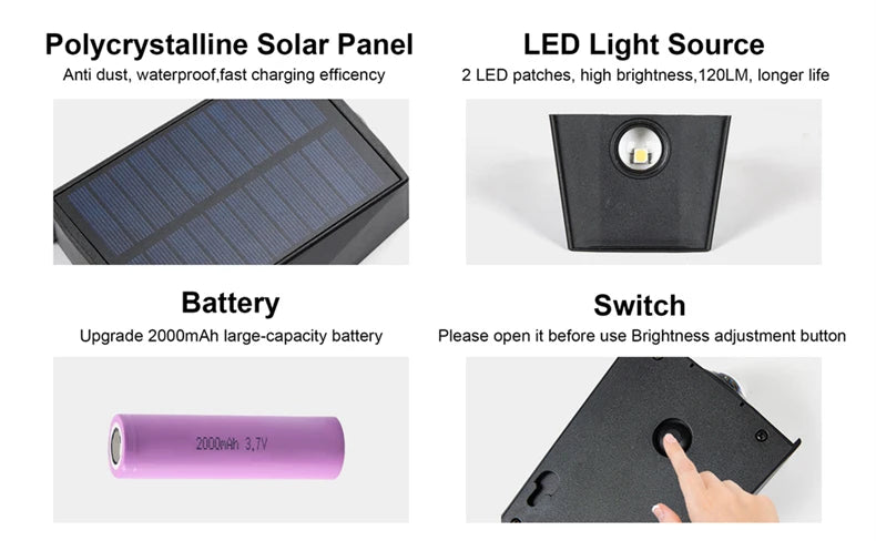 LED Outdoor Solar Wall Light Up And Down Luminous Garden Lamp Villa Courtyard Porch Street Decorative Lighting Wall Washer Light