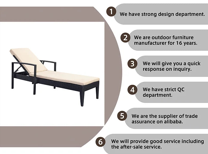 Outdoor Adjustable Rattan Wicker Black Chaise  Hotel Garden Patio Swimming Pool Aluminum Sun rs for Bench Garden Out