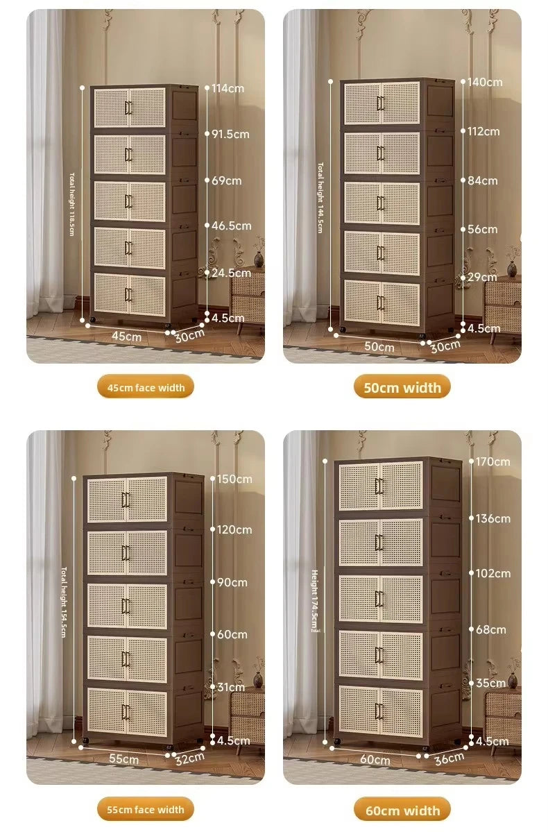 #Retro Storage Cabinet, Tall Wooden Foldable Cabinet for Living Room, Large Capacity Space Saving