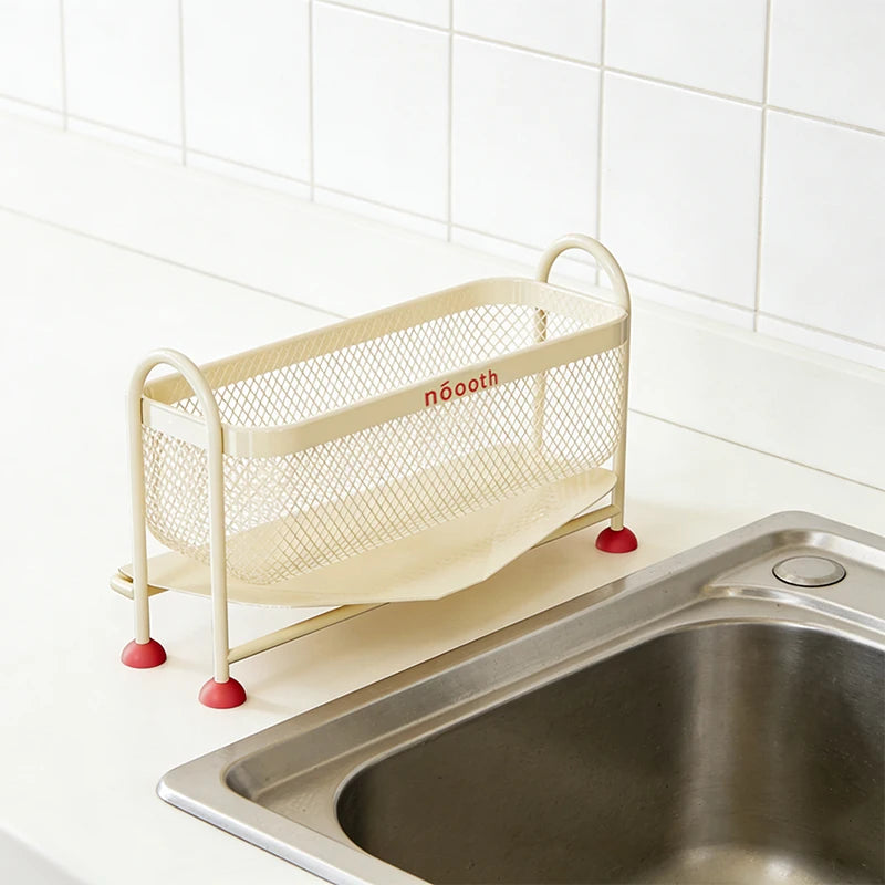 Macaron Kitchen Sink Organizer Rack Narrow Countertop Drain Storage for Sponge Dishcloth Scrubber Steel Ball Soap Holder