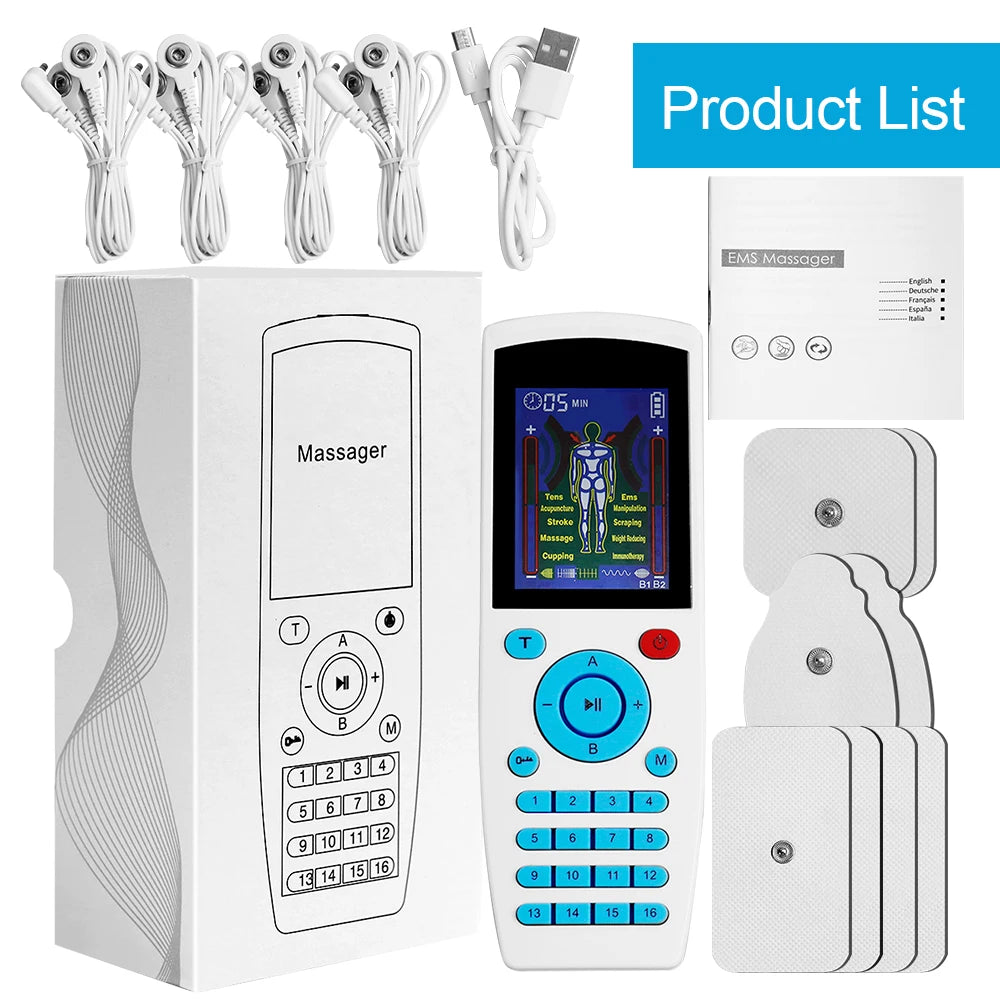 TENS Pulse Digital Muscle Massager 16 Modes 4 Outputs EMS Muscle Stimulation Digital Massage Relax Slimming Machine