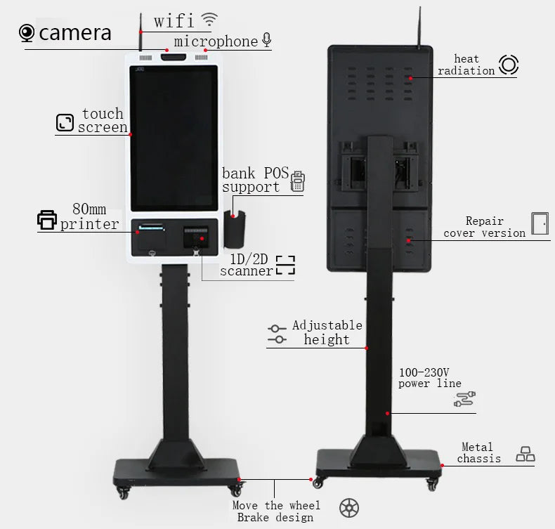 21.5/24/2732/43 Inch Capacitive Touch Screen NFC Enabled Card Reader  Wi-Fi Windows/Android Restaurant/Supermarket POS