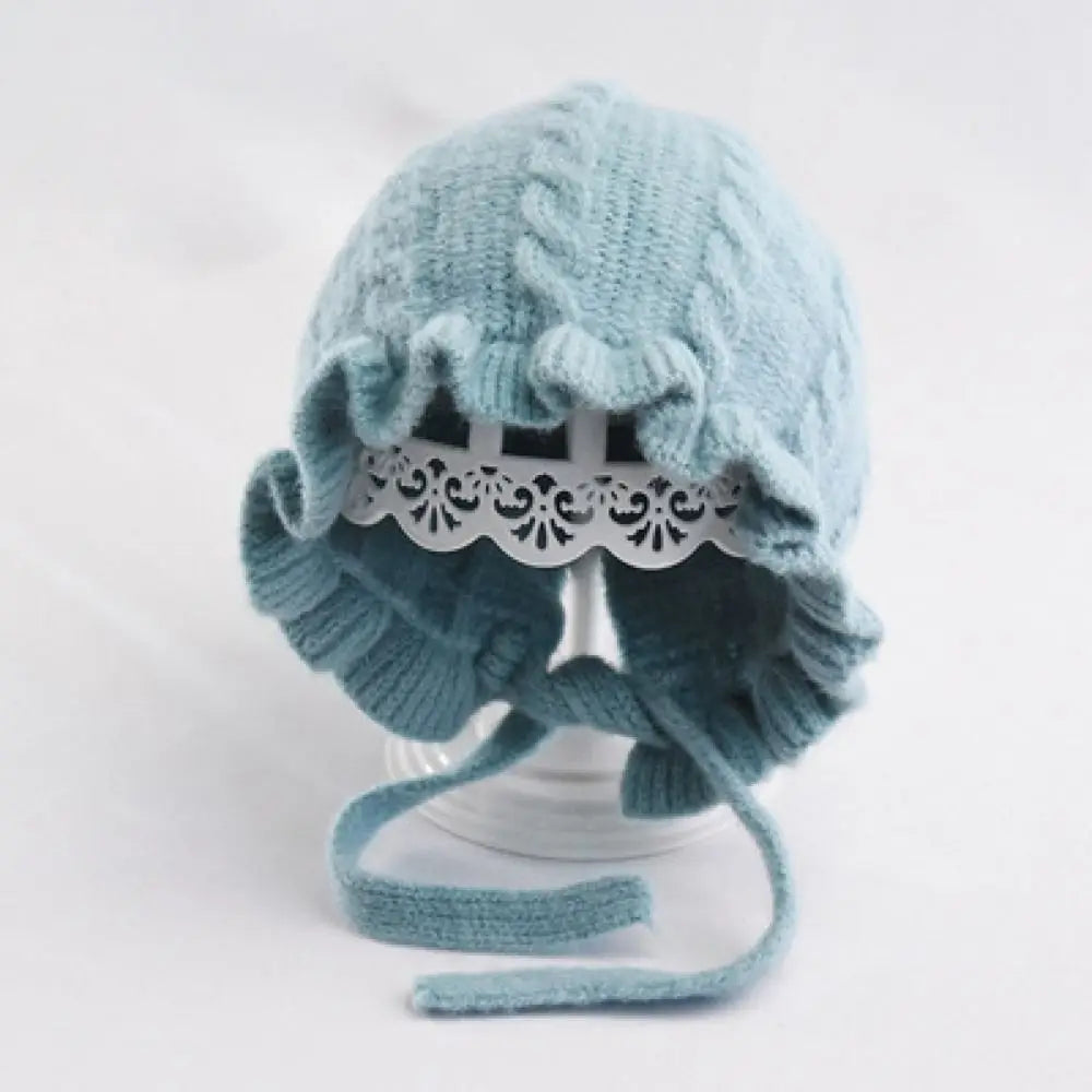 Infant Hat Winter Girl Baby Hooded Hat Autumn and Winter Ear Protection Warm Woolen Hat Lace Girls Knitted Hat 0-2Years