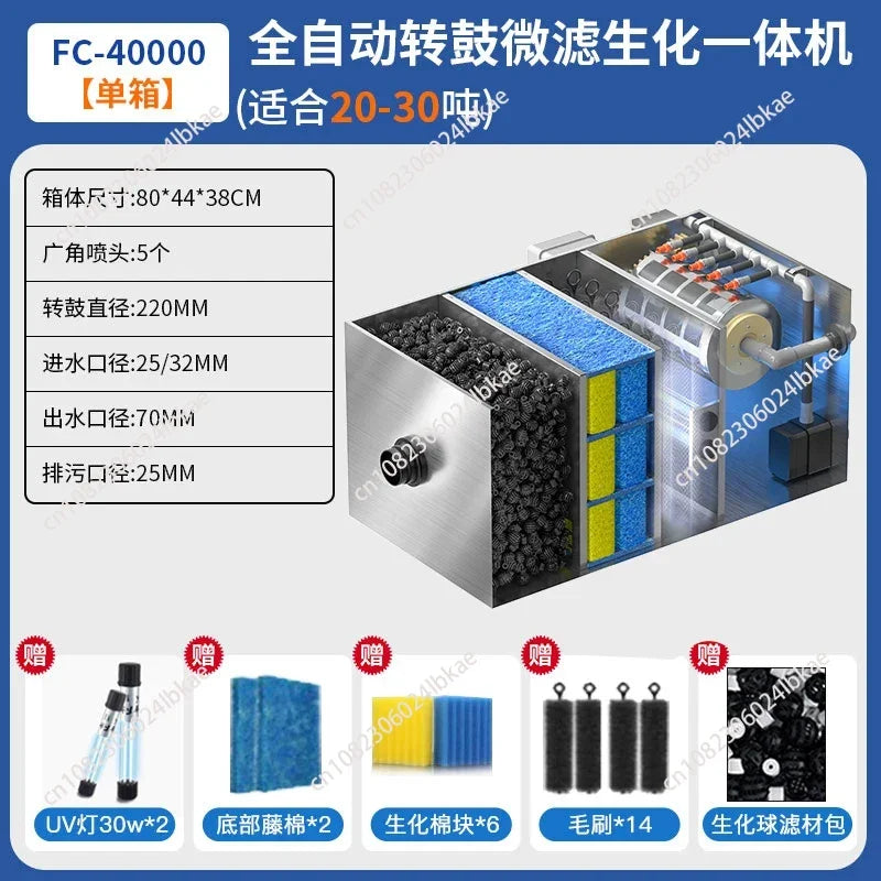 Aquaculture Drum Filter Stainless Steel Micro Screen Pond Water Recirculation Waste Remover Strainer
